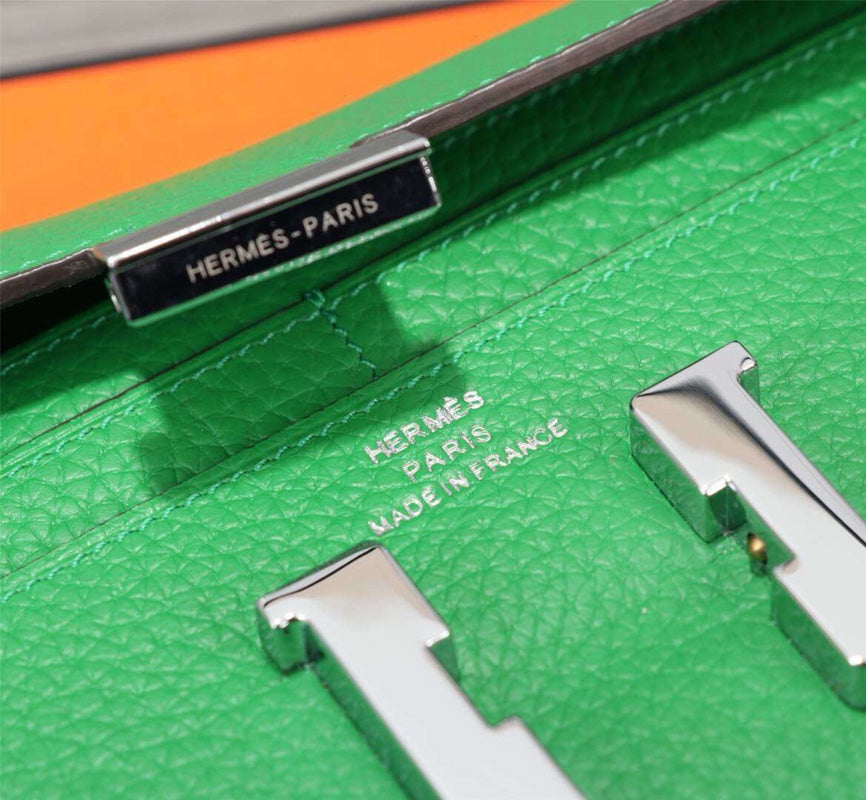 HM CLUTCH CONSTANCE 20.5 GREEN CALFSKIN SILVER HARDWARE