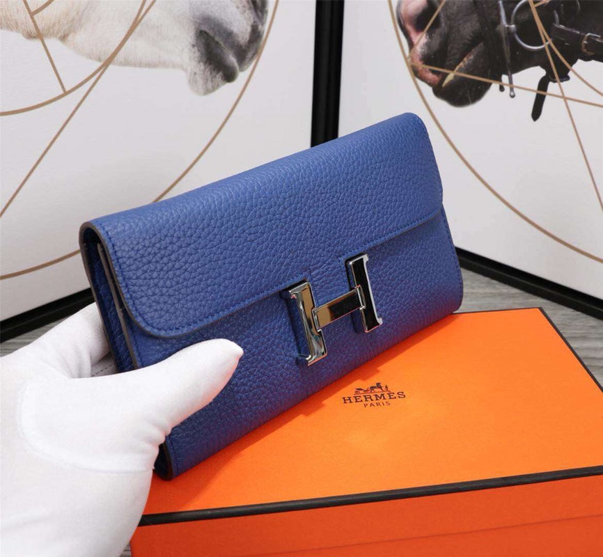 HM CLUTCH CONSTANCE 20.5 COBALT CALFSKIN SILVER HARDWARE