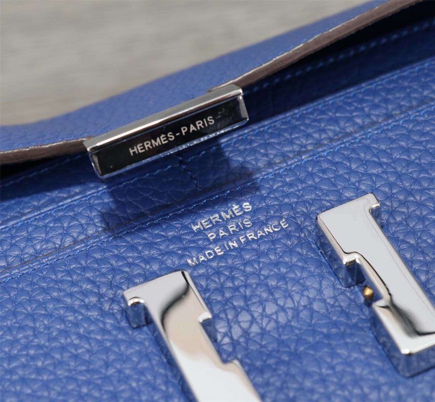 HM CLUTCH CONSTANCE 20.5 COBALT CALFSKIN SILVER HARDWARE