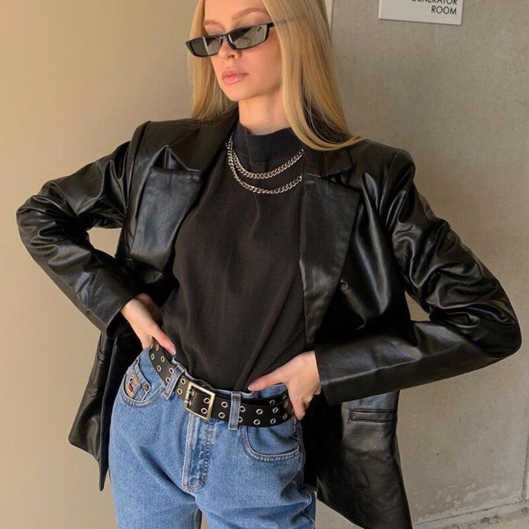 Lianna | Blazer En Cuir PU Pour Femmes | Noir