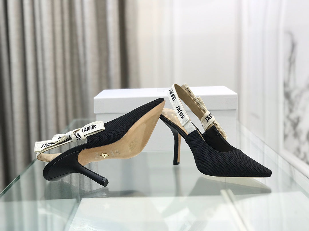 cd slingback pumps 95 black embroidered cotton