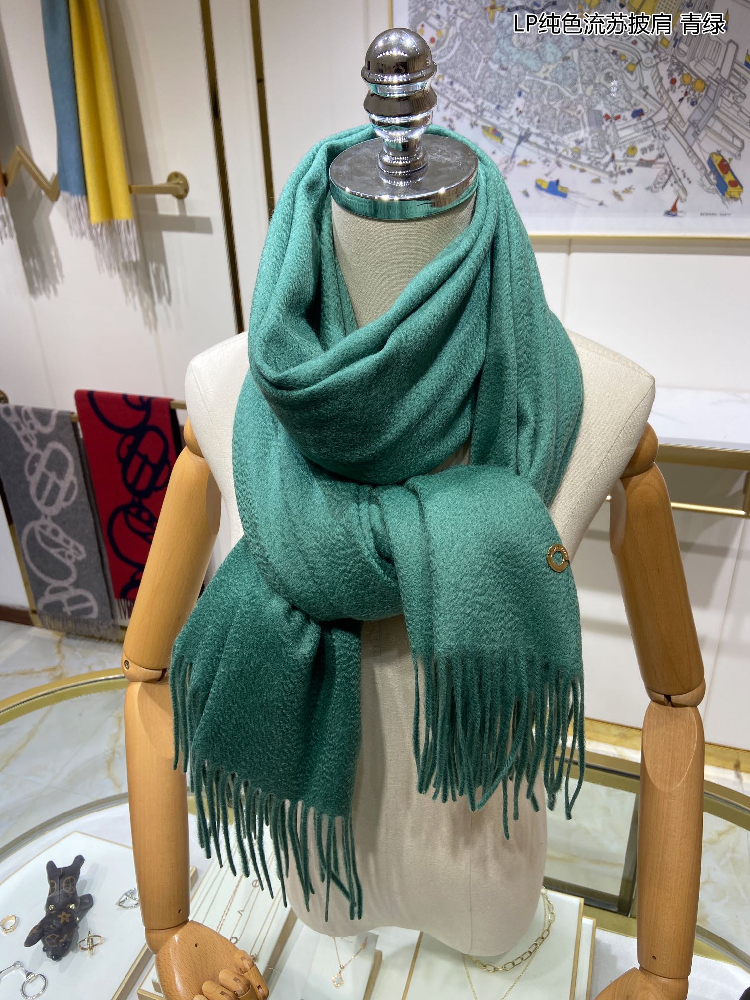 LP Grande Unita Scarf 200 CM In Dark Jade Green Cashmere 645522