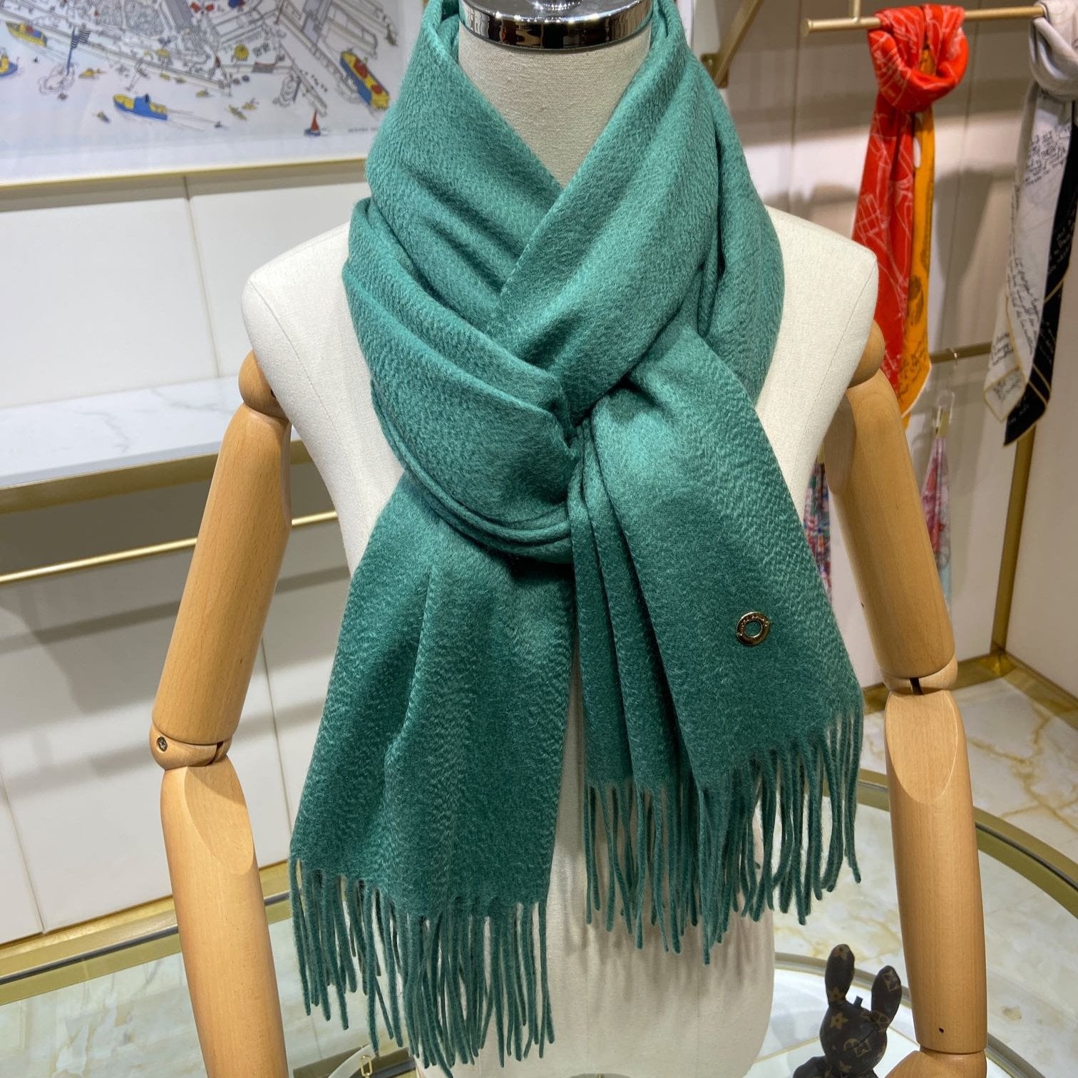 LP Grande Unita Scarf 200 CM In Dark Jade Green Cashmere 645522