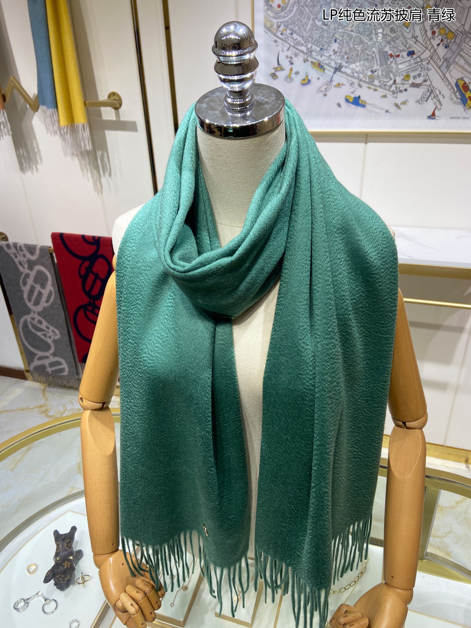LP Grande Unita Scarf 200 CM In Dark Jade Green Cashmere 645522