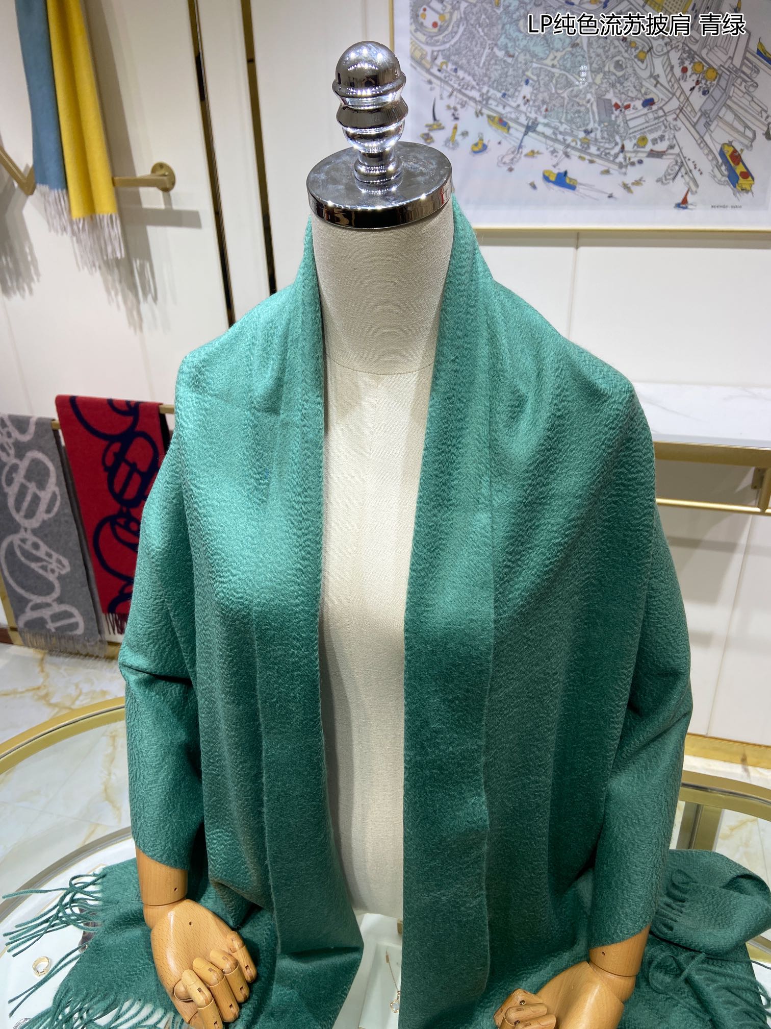 LP Grande Unita Scarf 200 CM In Dark Jade Green Cashmere 645522