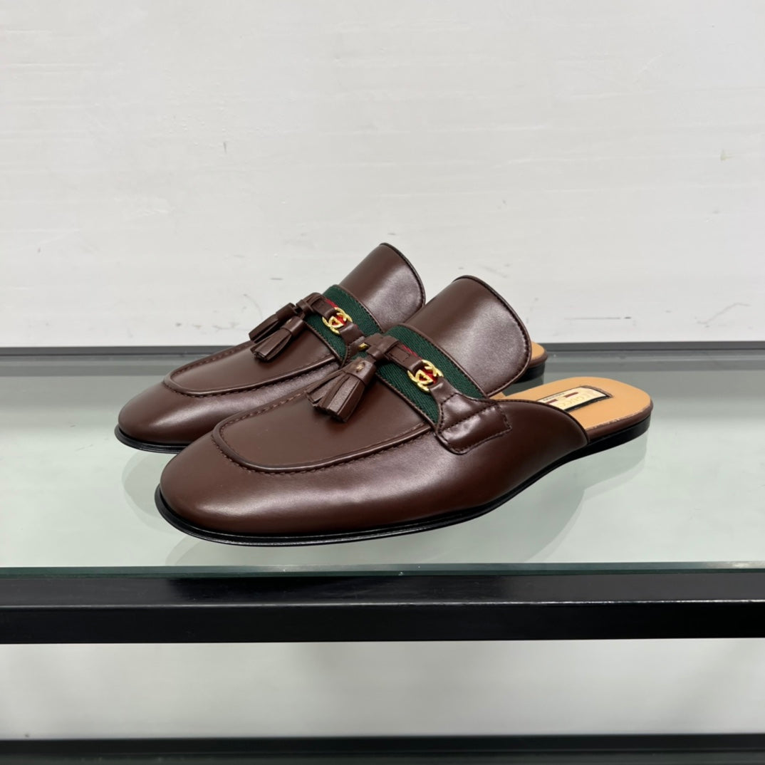GG Men's Tassel Mule Brown Calfskin 559045