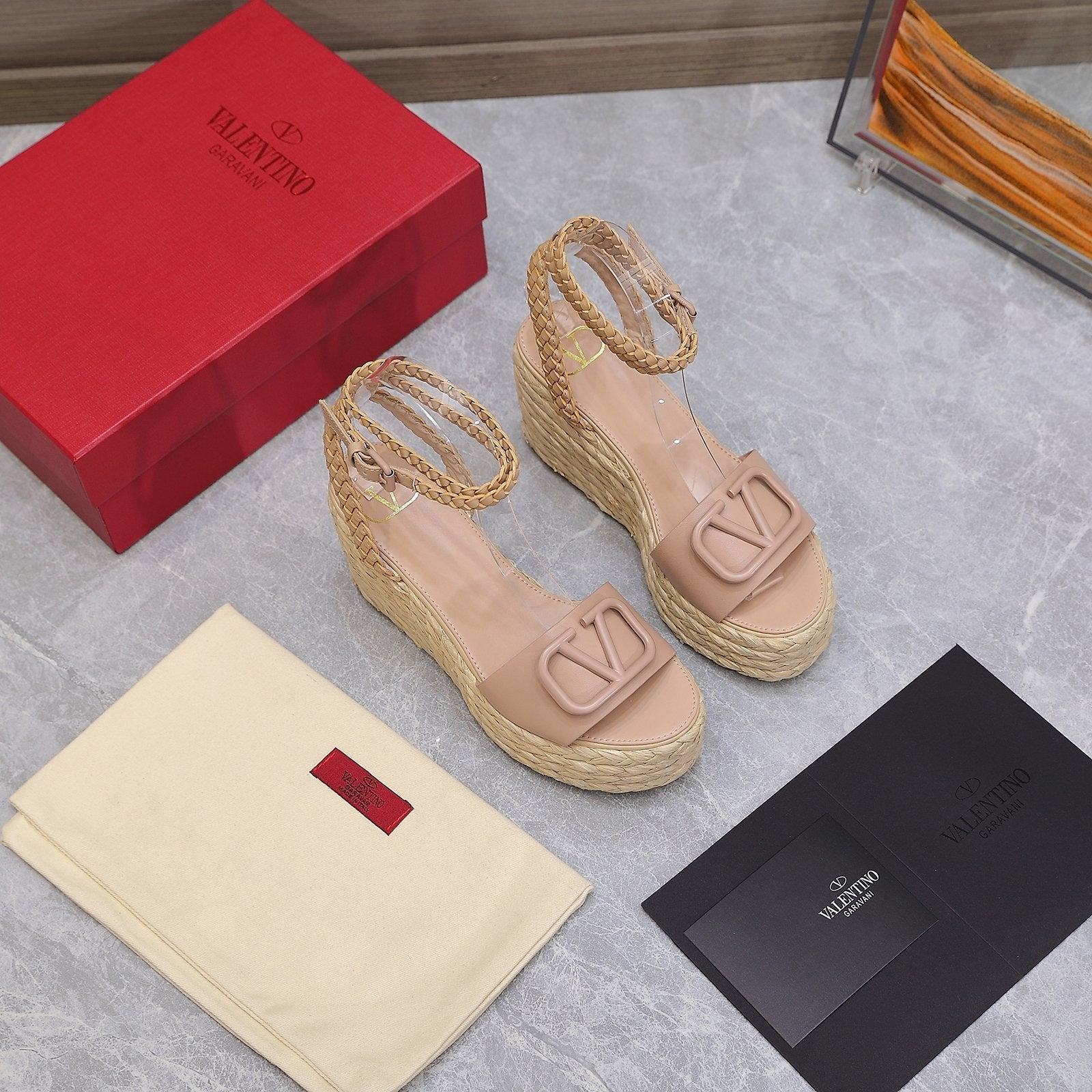 VT Wedge Platform Sandals Nude Cowhide Espadrilles