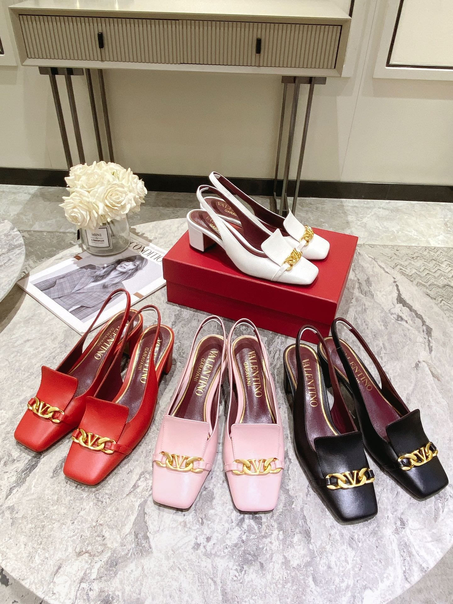 Valentino Slingback Heels Cowhide 239593