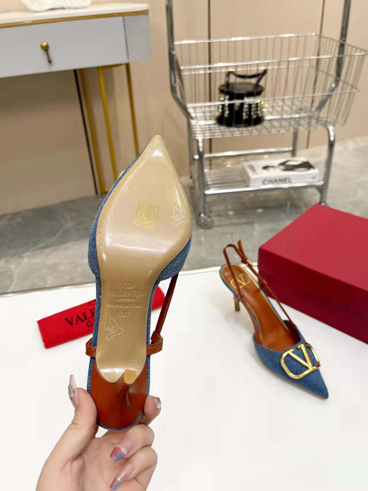 Valentino Slingback Pump Demin Blue Demin Fabric 239598