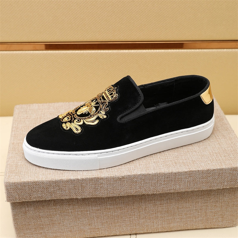 GG Men's Slip-on Loafers Black Gold Suede 545716