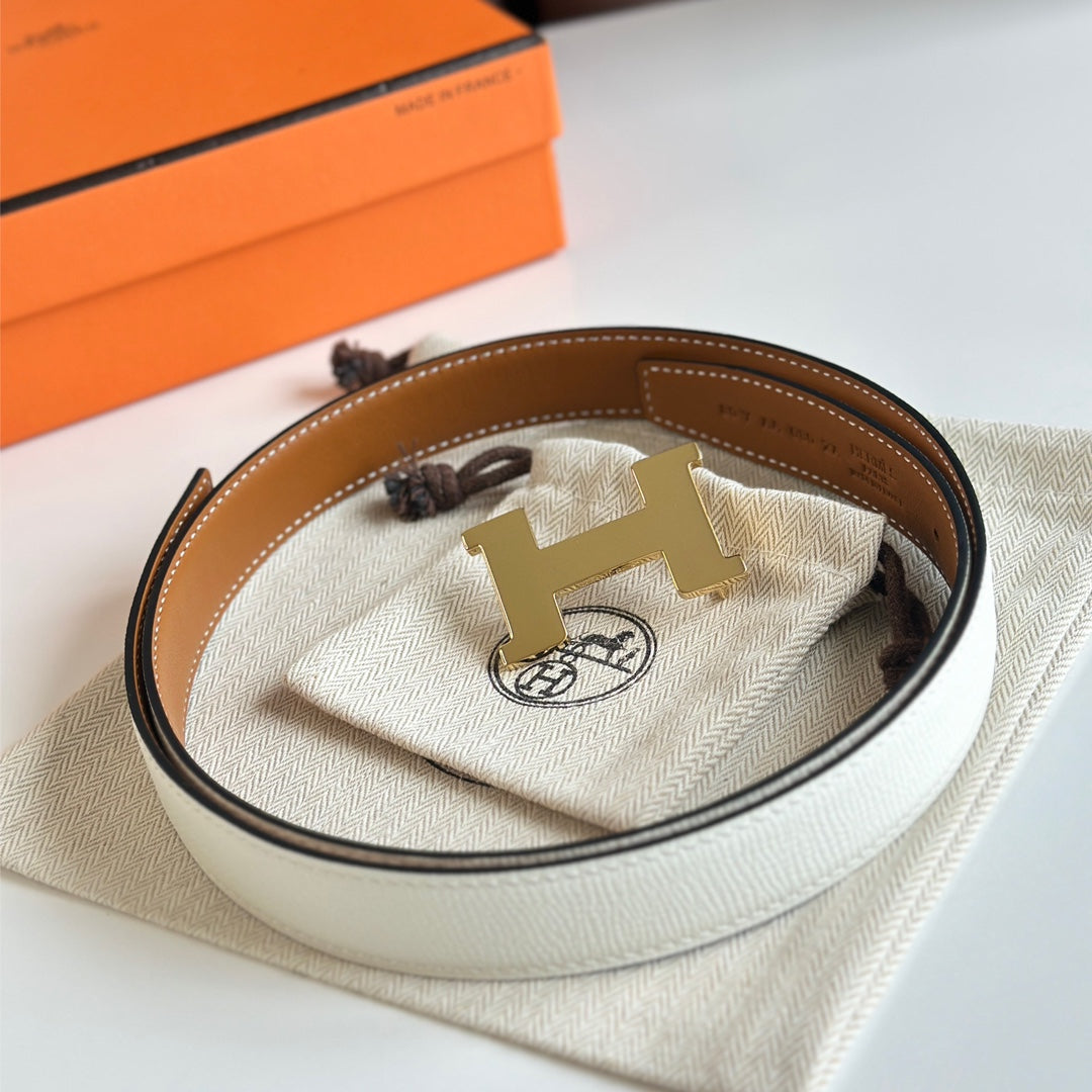HM Gold Constance & Reverible Belt Brown White Leather 125376