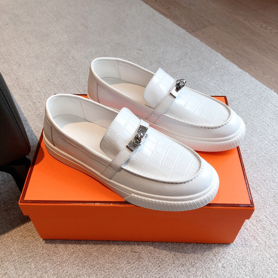 HM GAME SLIP-ON CROCODILE MOTIF SNEAKER WHITE CALFSKIN
