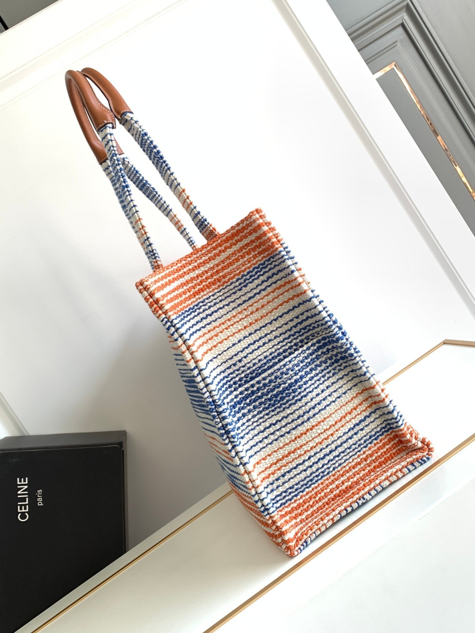 large cabas thais 41cm rainbow striped canvas
