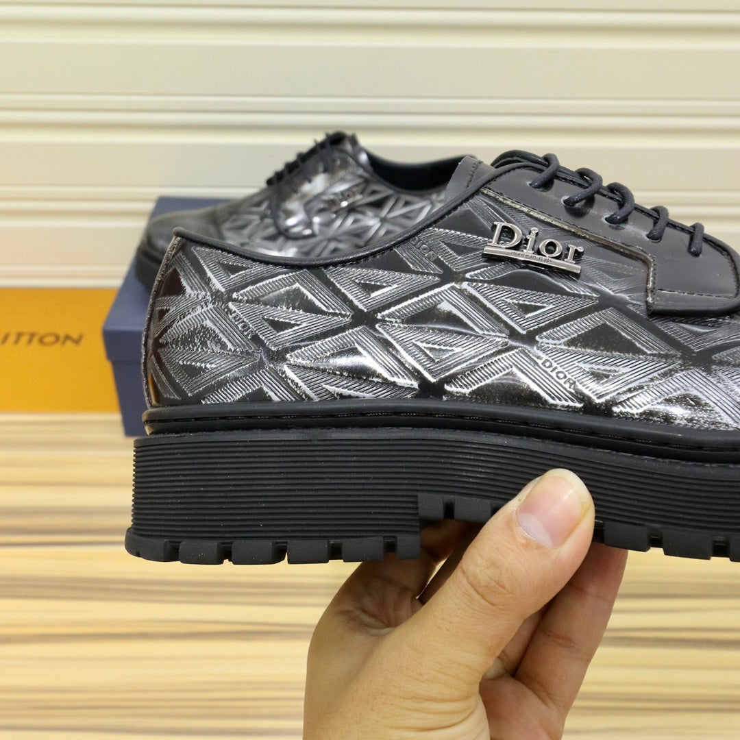 CD LACE-UP LOAFER BLACK MIX SILVER GEOMETRIC CALFSKIN