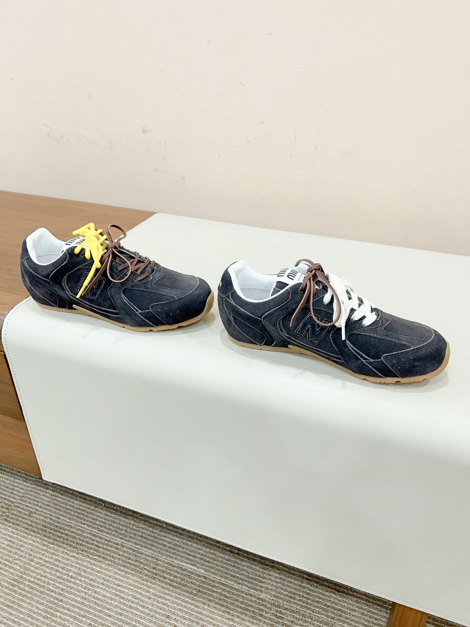 Miu Miu Pre-Owned x New Balance Sneakers Dark Gray Yellow Cowhide Suede