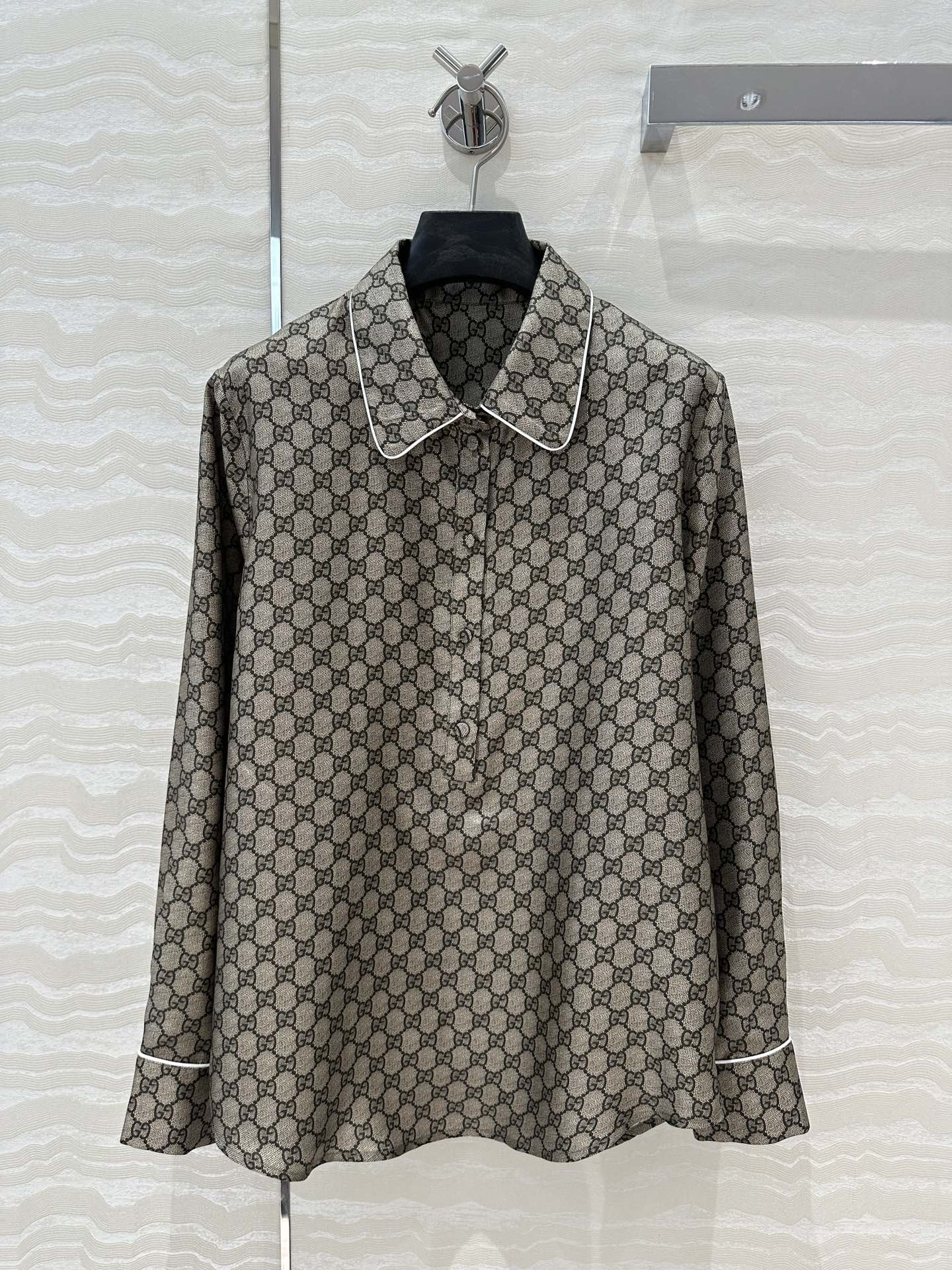Gucci 25 Monogram Shirt Gray Silk