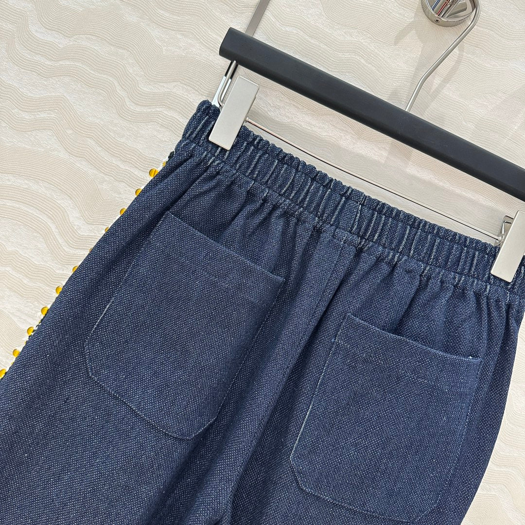 CC Shorts In Navy Blue Denim Fabric