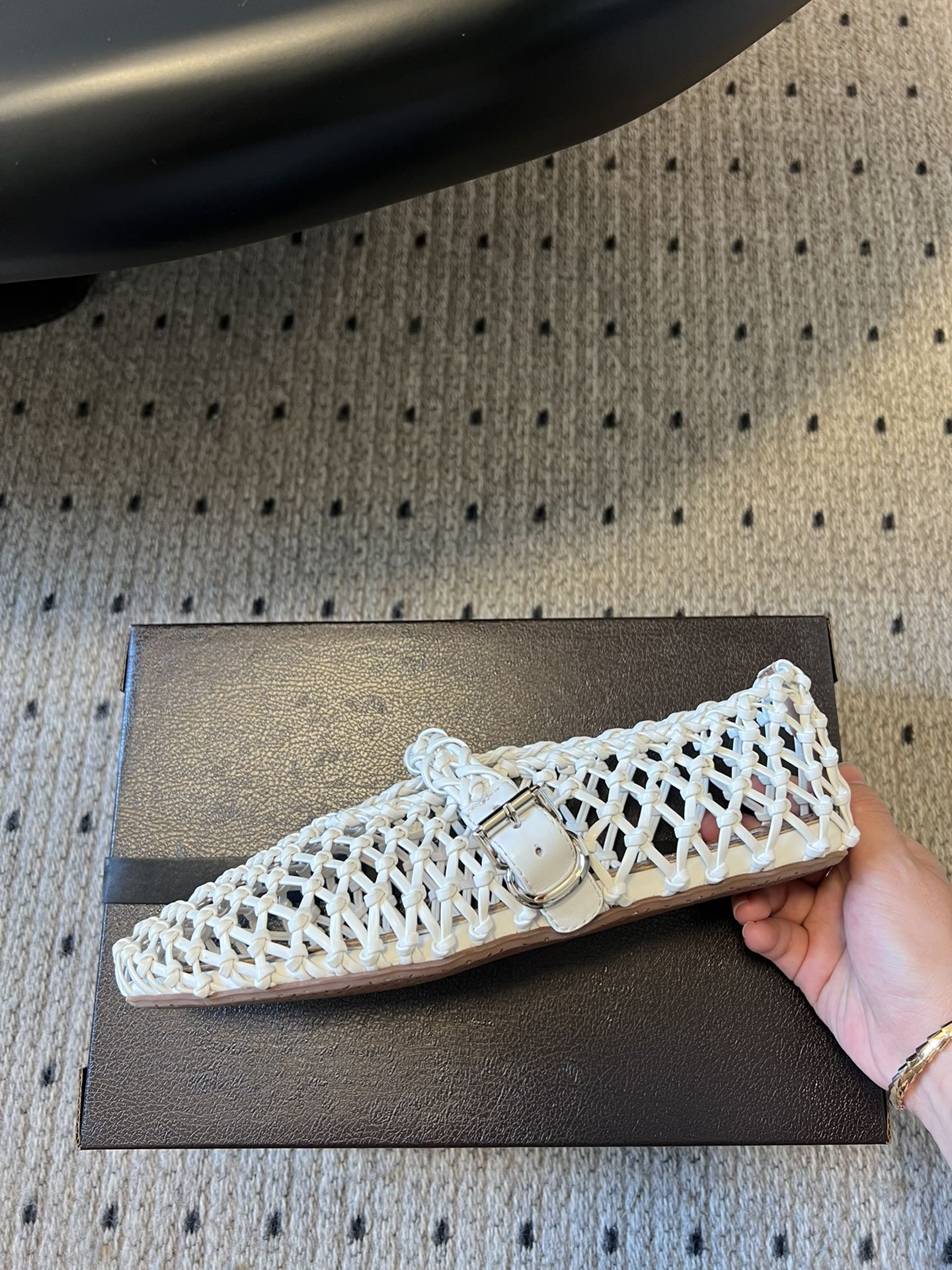 Alaia 25 Braided Ballet Flats White Cowhide 303676