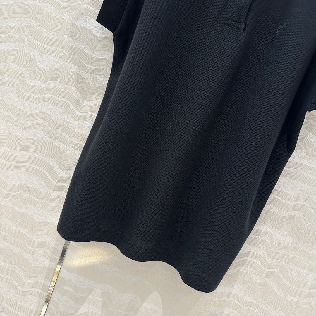 YSL Polo Collar T-shirt Black Cotton Polyester