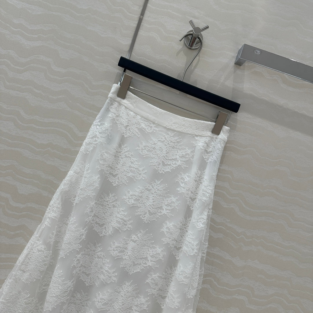 CD Lace Long Skirt White Polyester