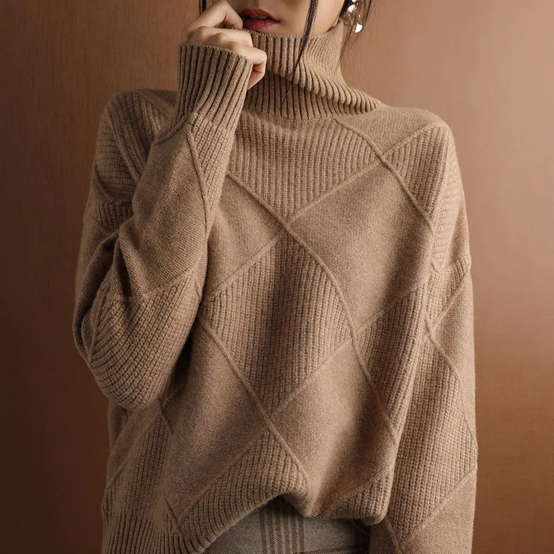 Victoria | Pull Col Roulé Diamant Élégant
