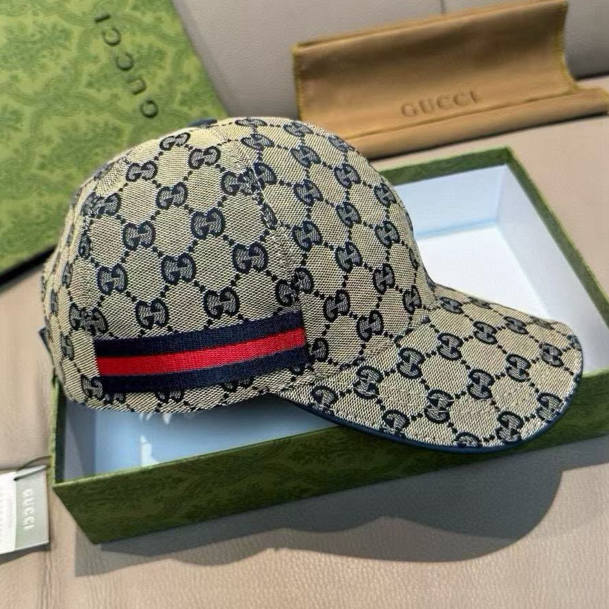 Gucci Monogram Hat Beige mix Dark Blue Canvas