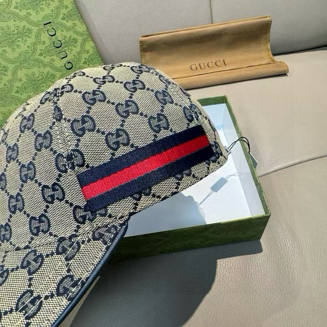 Gucci Monogram Hat Beige mix Dark Blue Canvas
