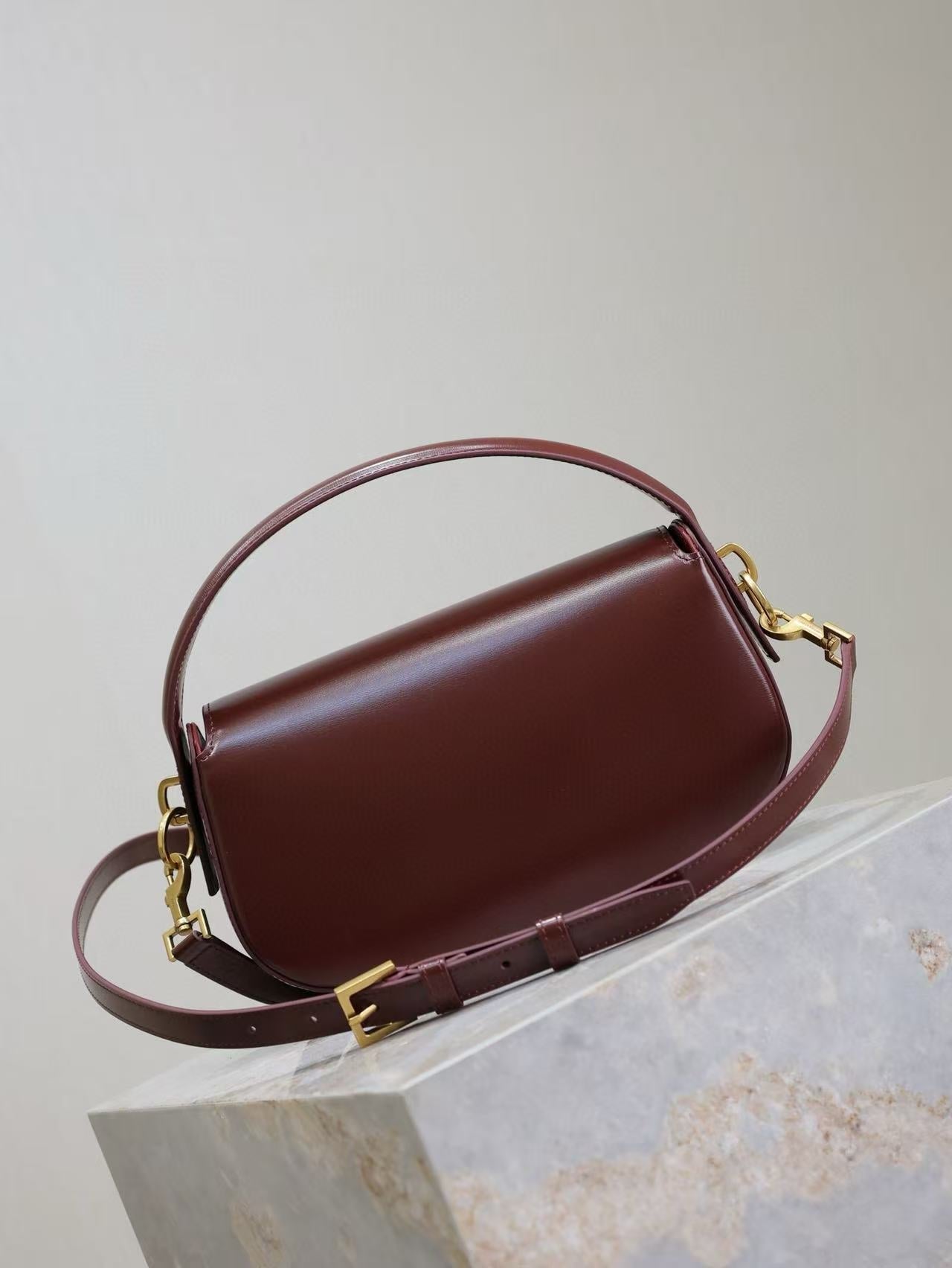 YSL 2025 Voltaire 24cm Burgundy Gold Calfskin