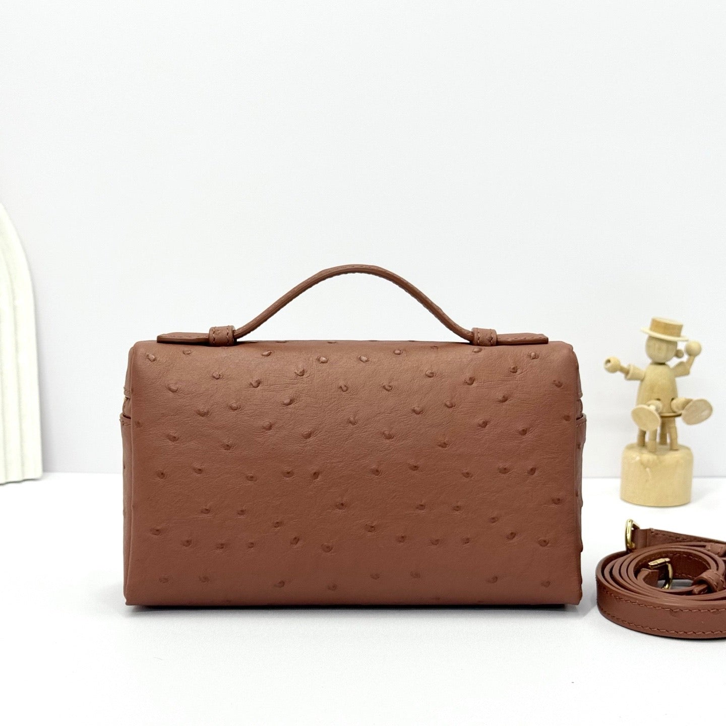 LP Extra Bag Ostrich Pattern Brown Gold Buckle Calfskin
