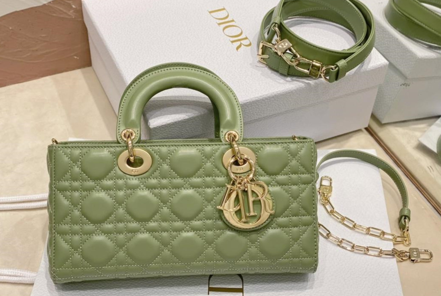 medium lady d-joy 26 green lambskin