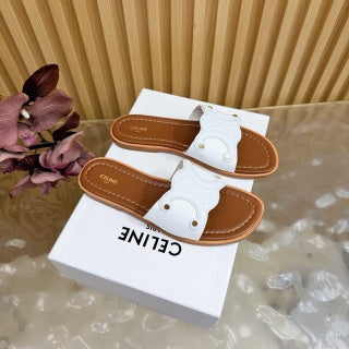 Celine 26  Triomphe Slide Sandals Leather 749443