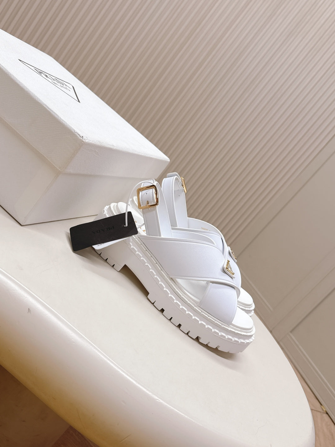 PRA 26S Platform Sandals White Cowhide 600564