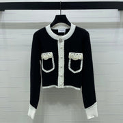 Chanel 25 Cardigan Black mix White Wool 321300