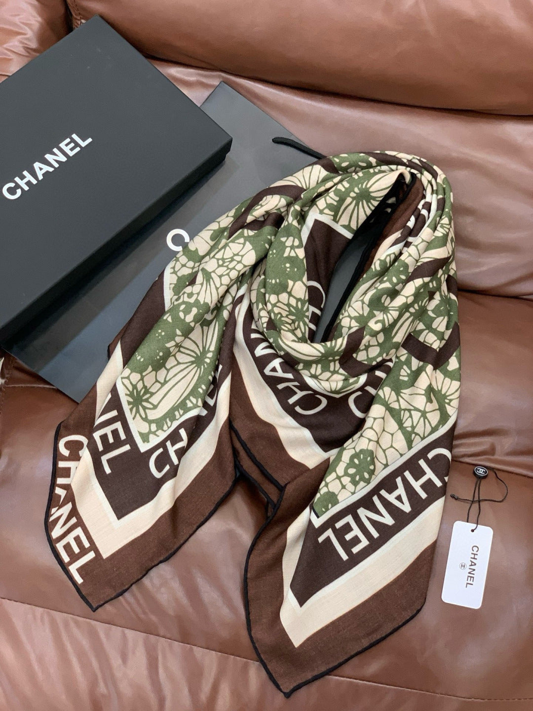 CC 25s Scarf 140cm Green Brown Cashmere 965406