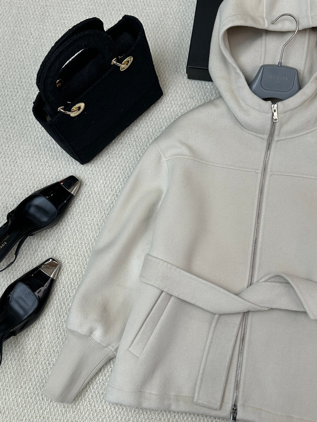 Prada 25 Hooded Coat Ivory Wool 637351