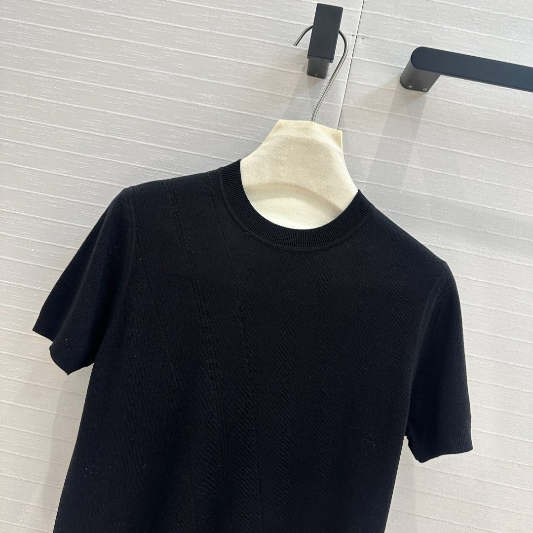 Hm 25  Hollow Knit Short-Sleeve Top Black Tencel Cotton