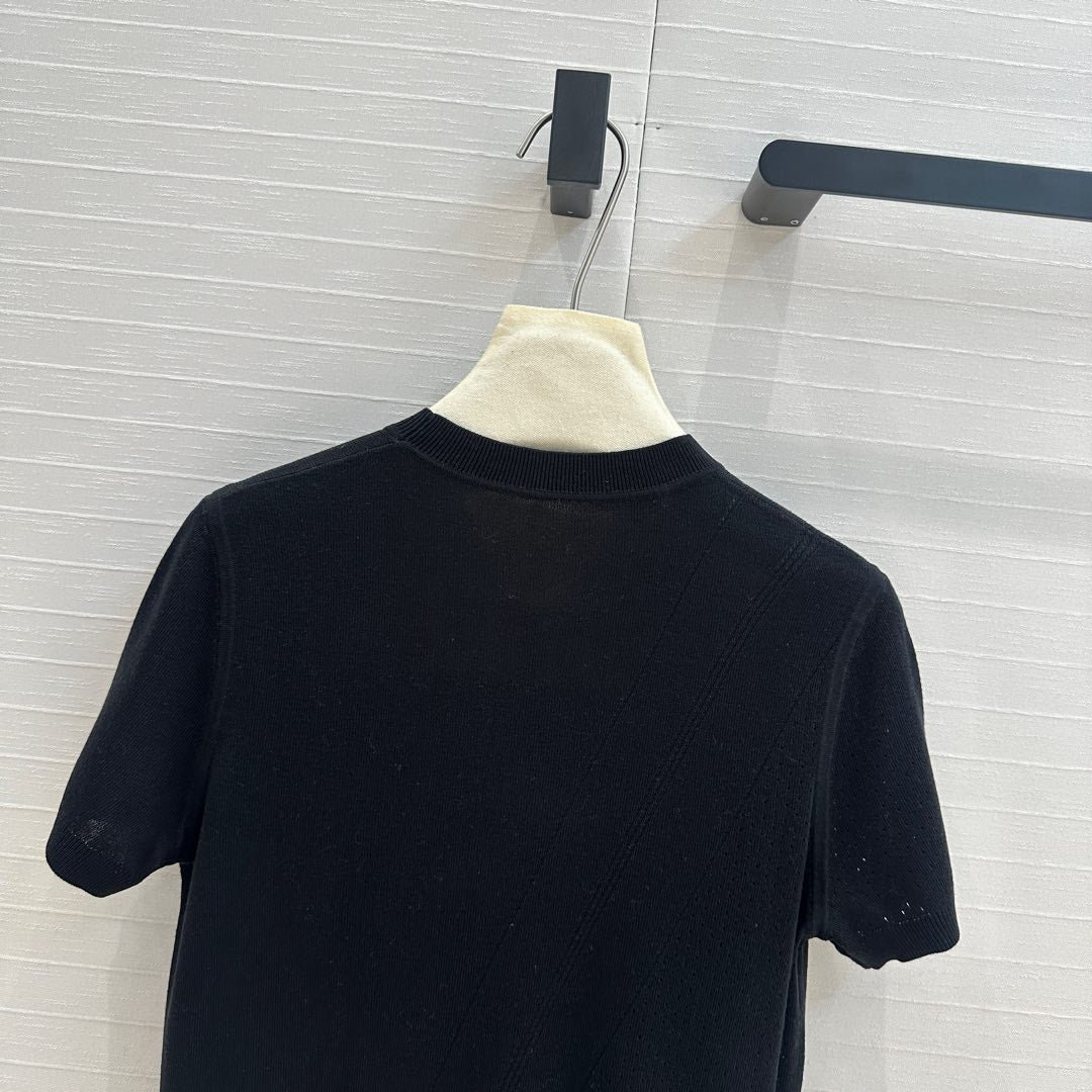 Hm 25  Hollow Knit Short-Sleeve Top Black Tencel Cotton