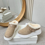 Chloe Nama Shearling-Lined Mule Beige Suede 528077