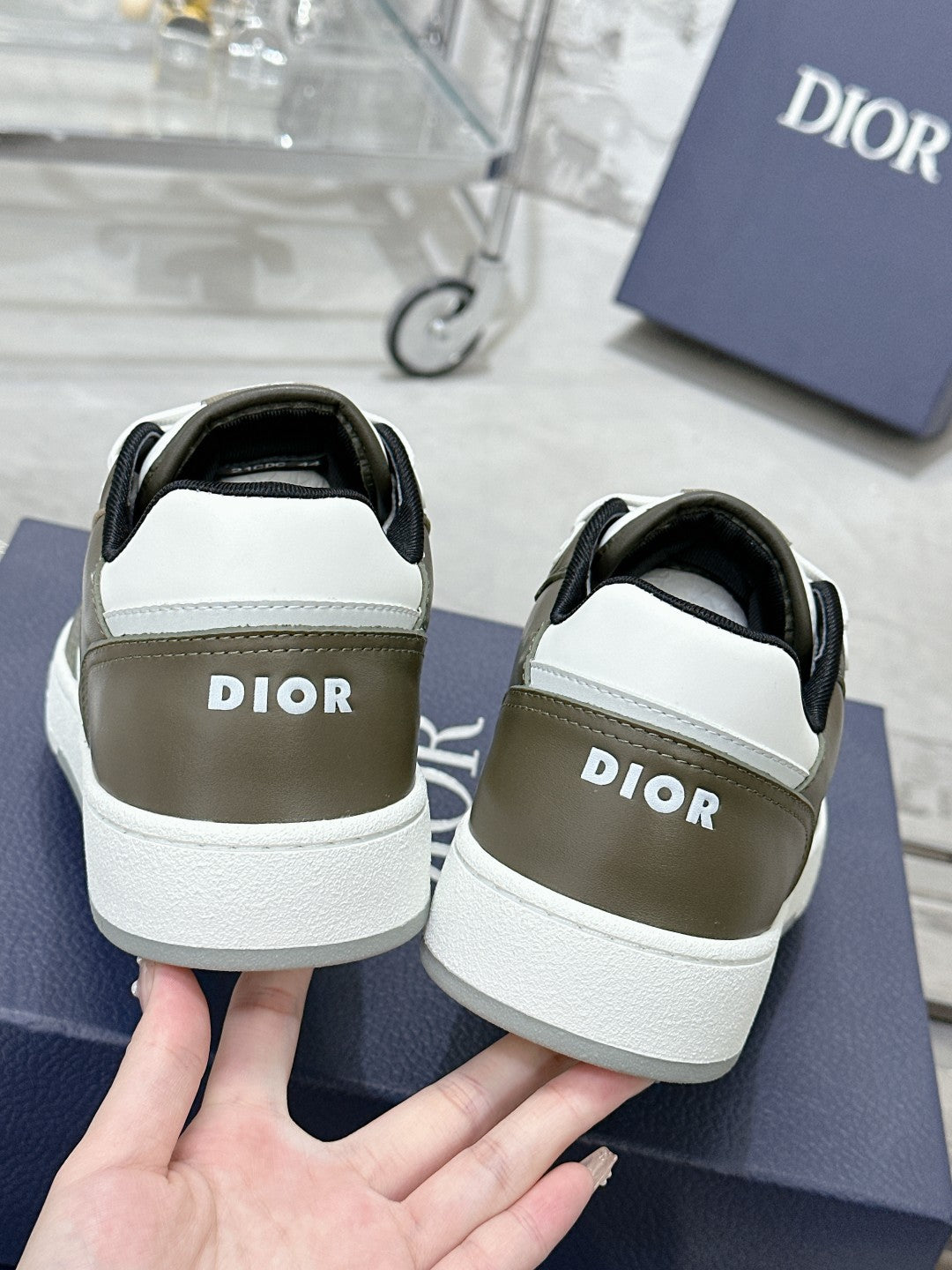 CD B27 Low-Top Sneaker 30mm In Moss Brown Monogram Calfskin 100799