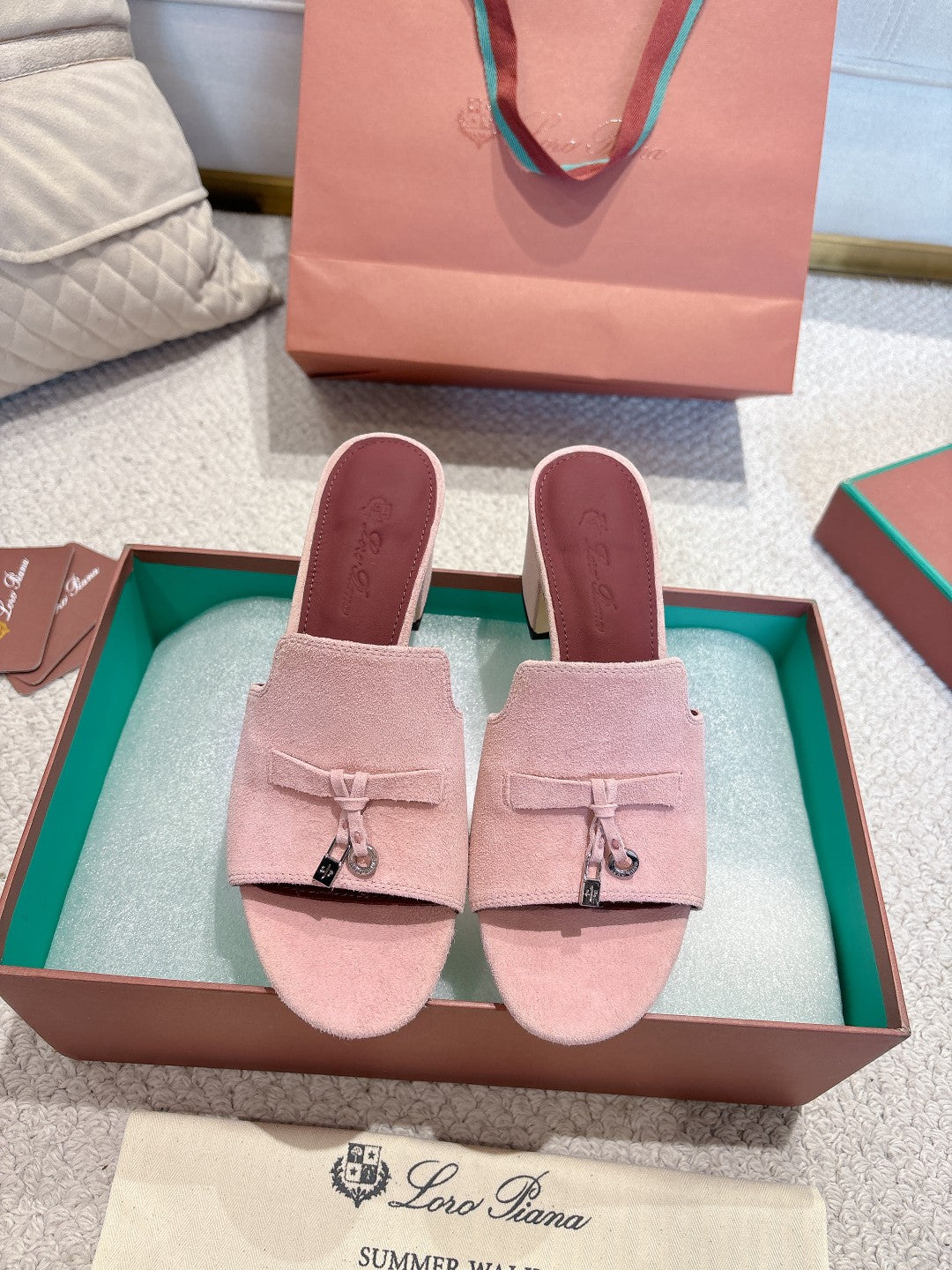 LP 25C Summer Charms Mules 55MM Pink Pastel Suede 215026