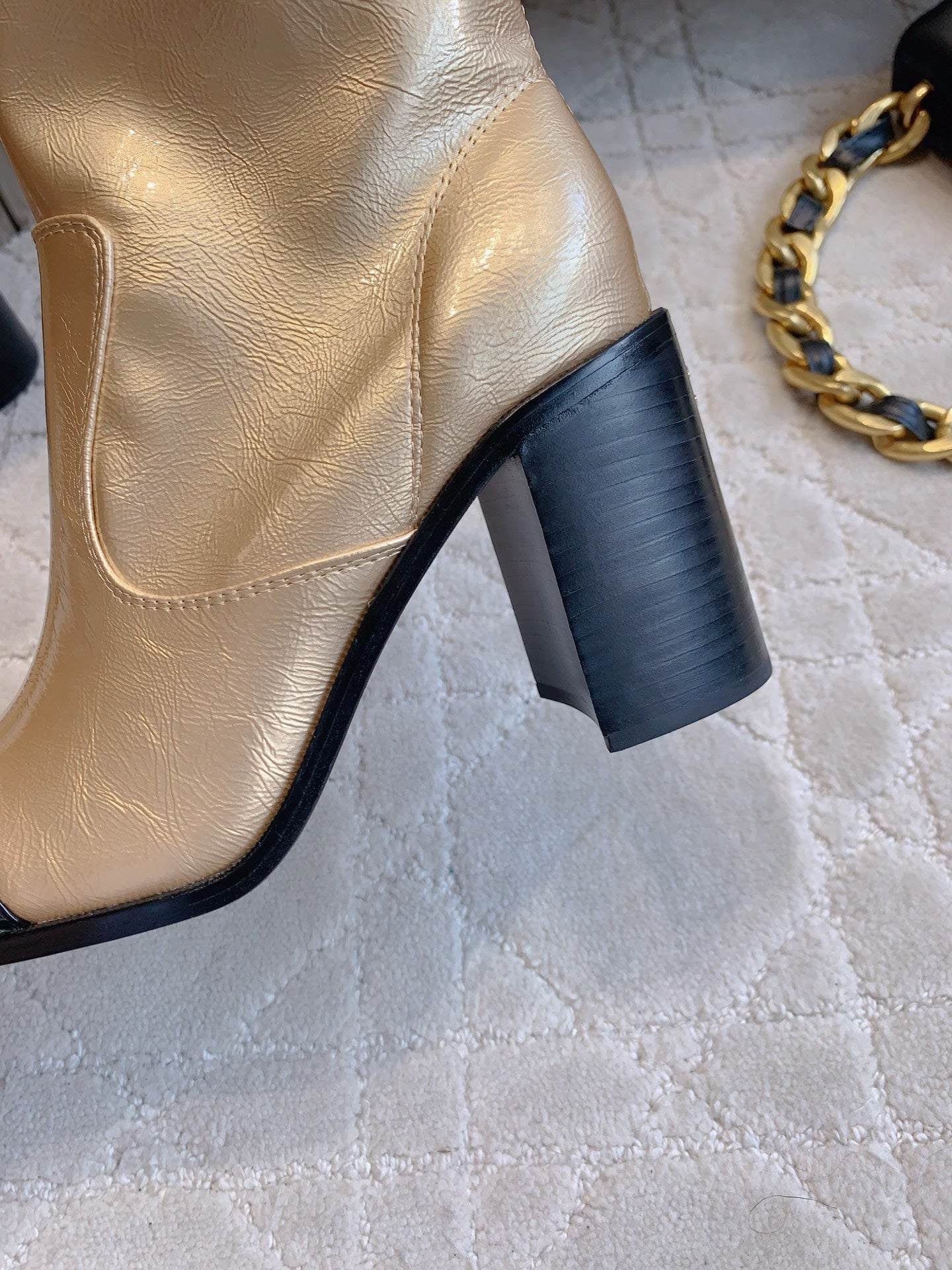 CC 25 Heeled Short Boot Light Gold mix Black Patent Leather 516677