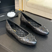 ballet flat black quilted lambskin large black cc logo