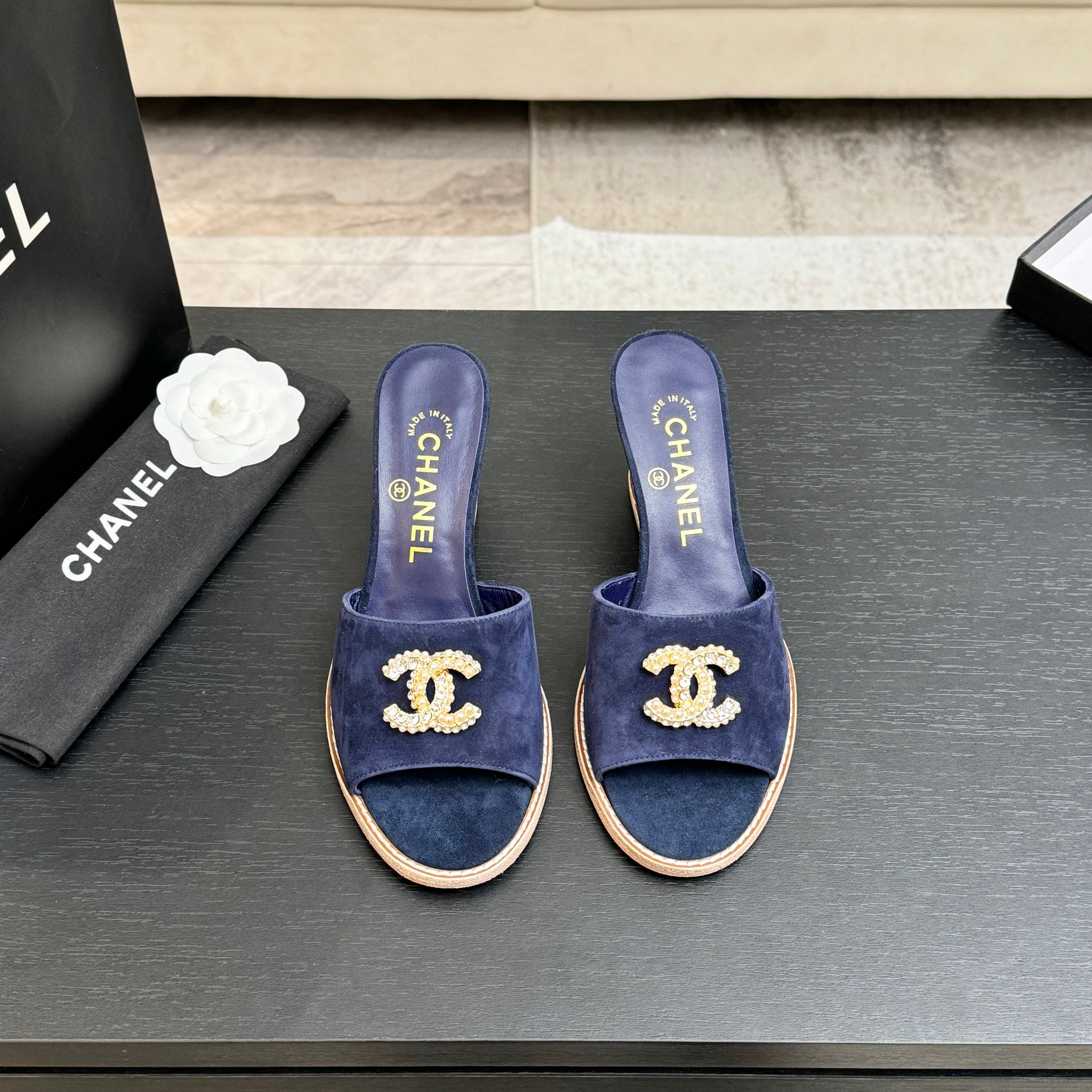 CC 2026 Wedge Sandals 65 Dark Blue Suede 667769