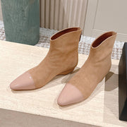 Alaia 2025 Ankle Boot With Patent Leather Cap Toe Tan Nude Suede 556087
