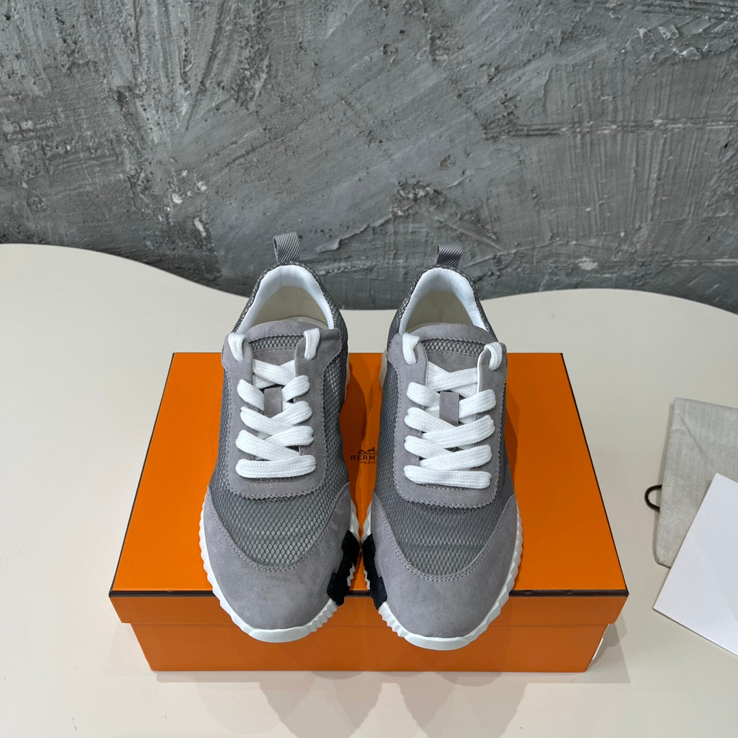 HM Bouncing 35 Sneakers Grey Mesh Transparent Canvas & Suede Goatskin H Black Light Brown