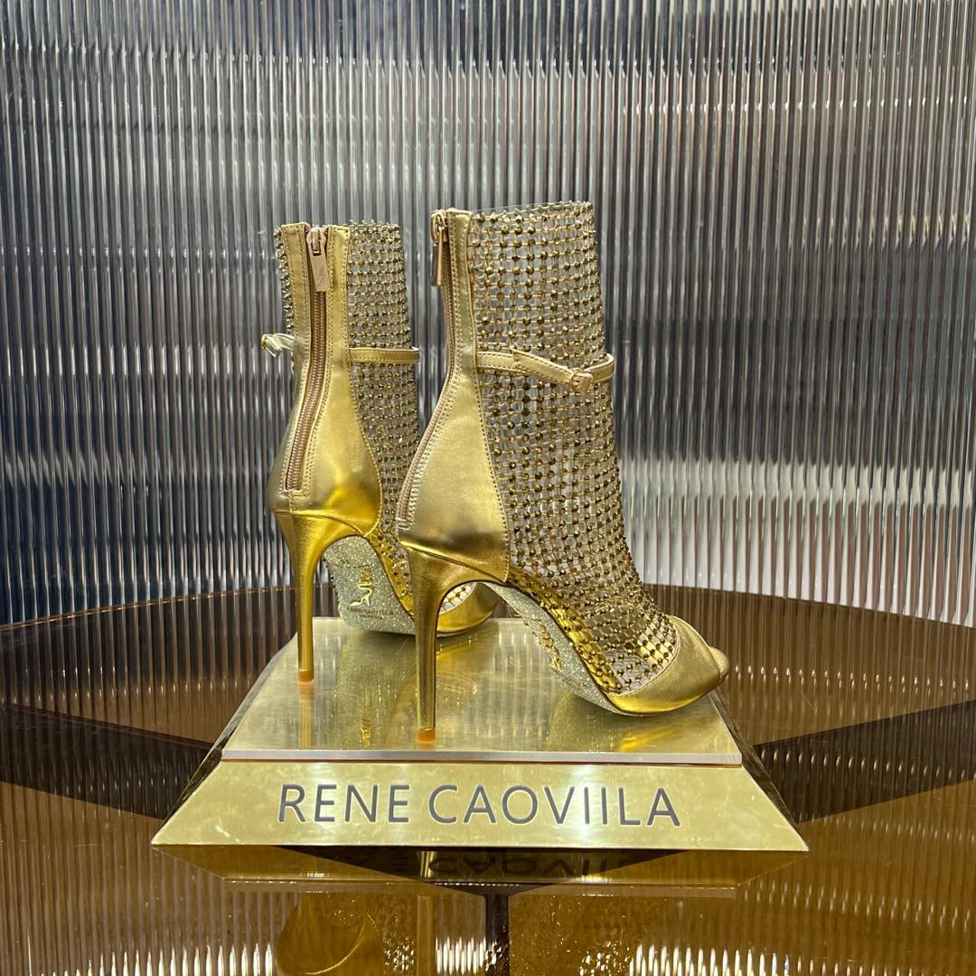 RC 25C High Heel Short Boots Mid-Tube Open-Toe Sandals Gold Sheepskin 174957