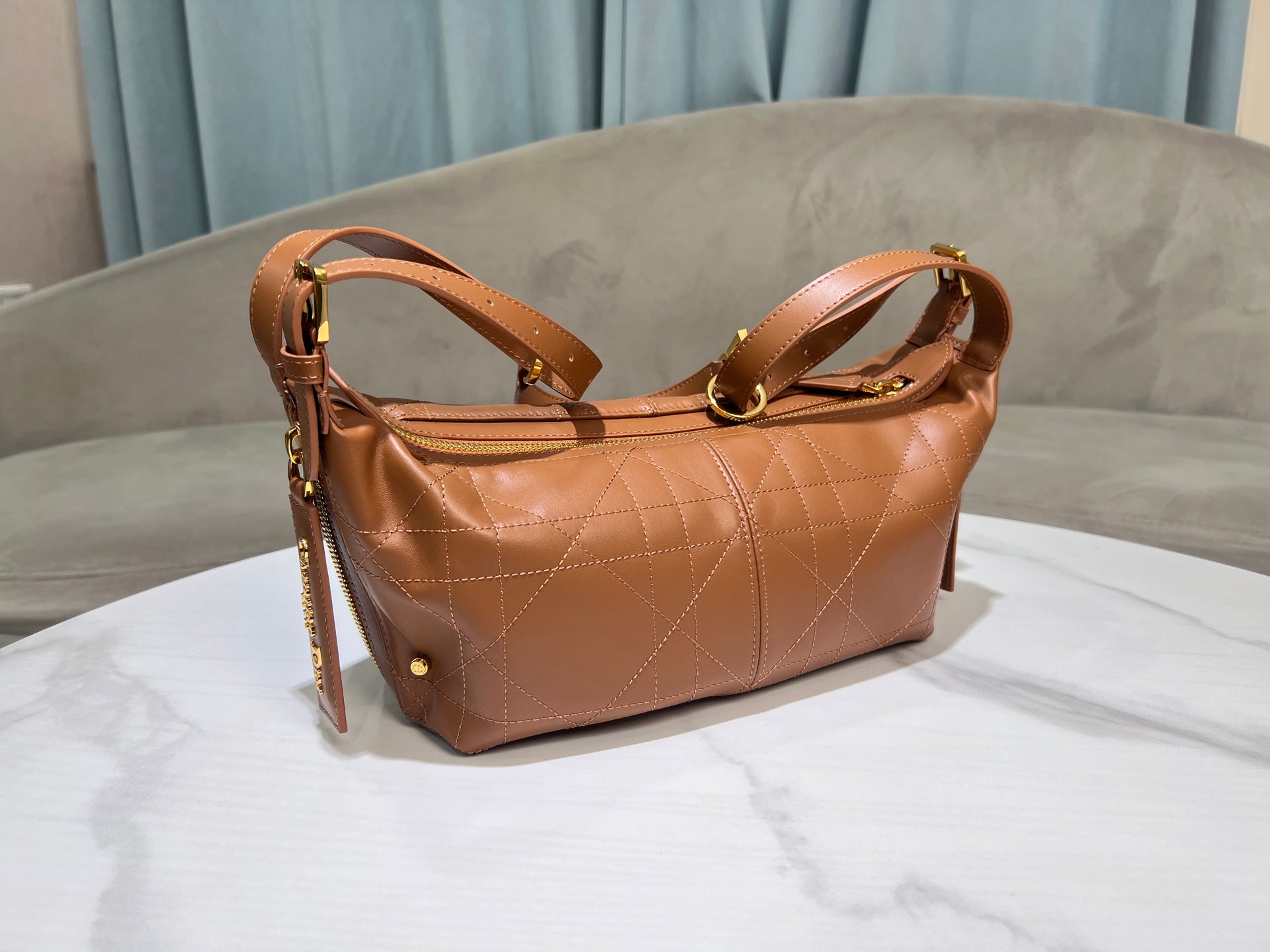 CD  Hobo Bag 23 With Chain Brown Calfskin