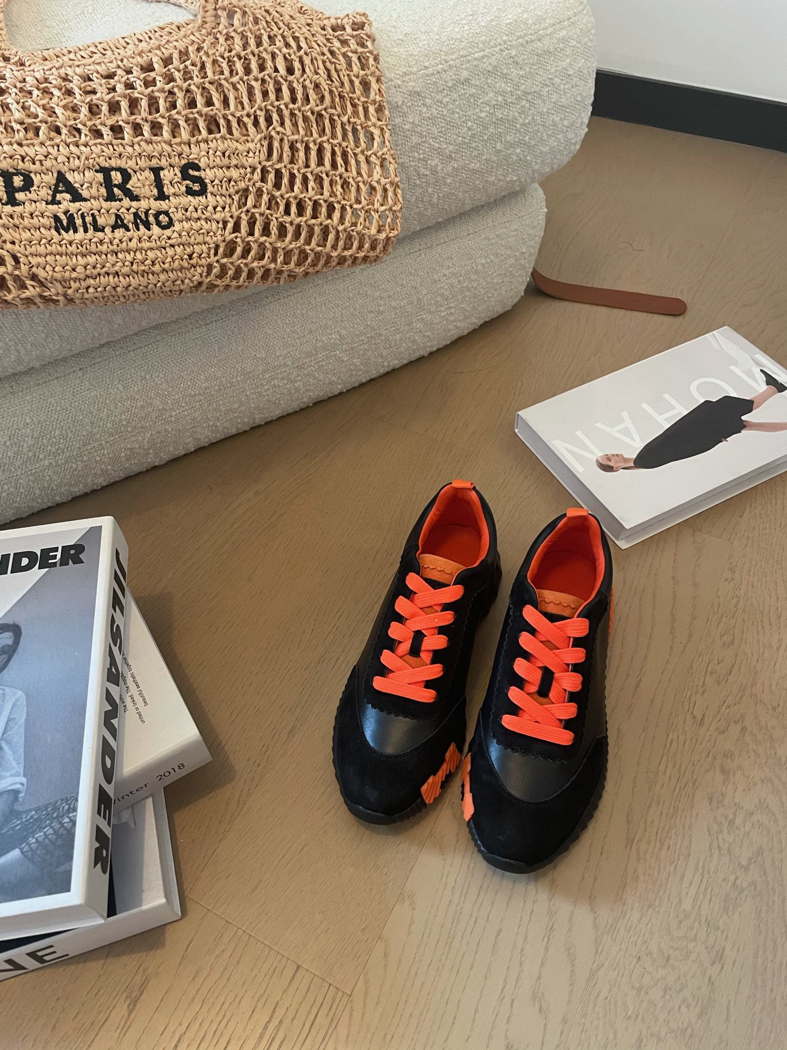 HM Bouncing 35 Sneakers Black Goatskin & Suede Goatskin Orange H Orange