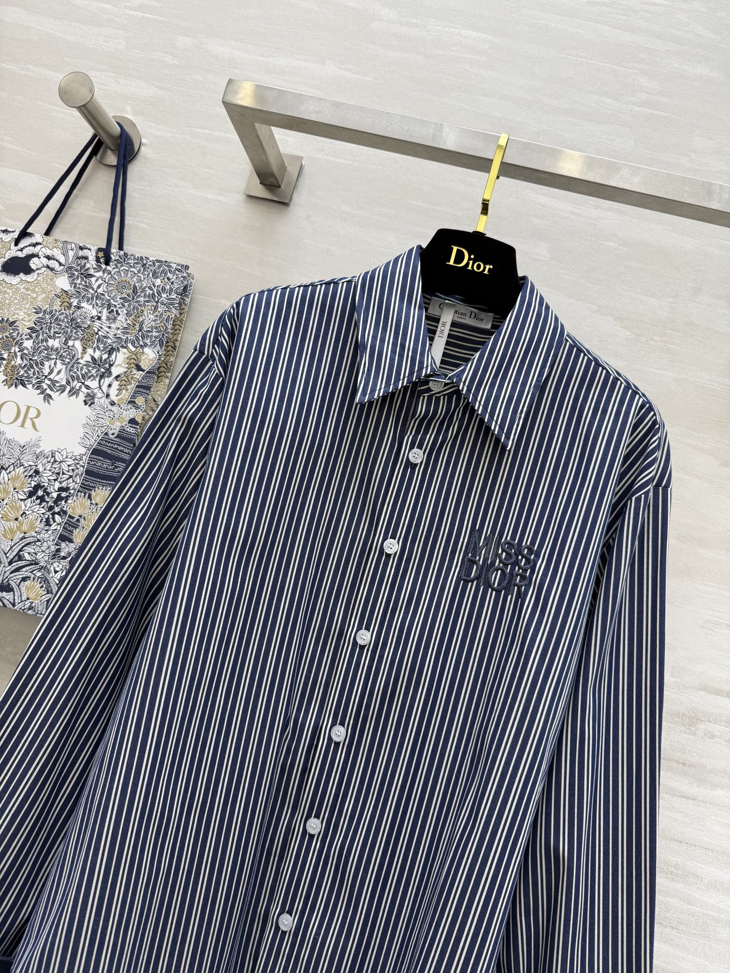 CD 25 Striped Shirt Navy Blue Cotton