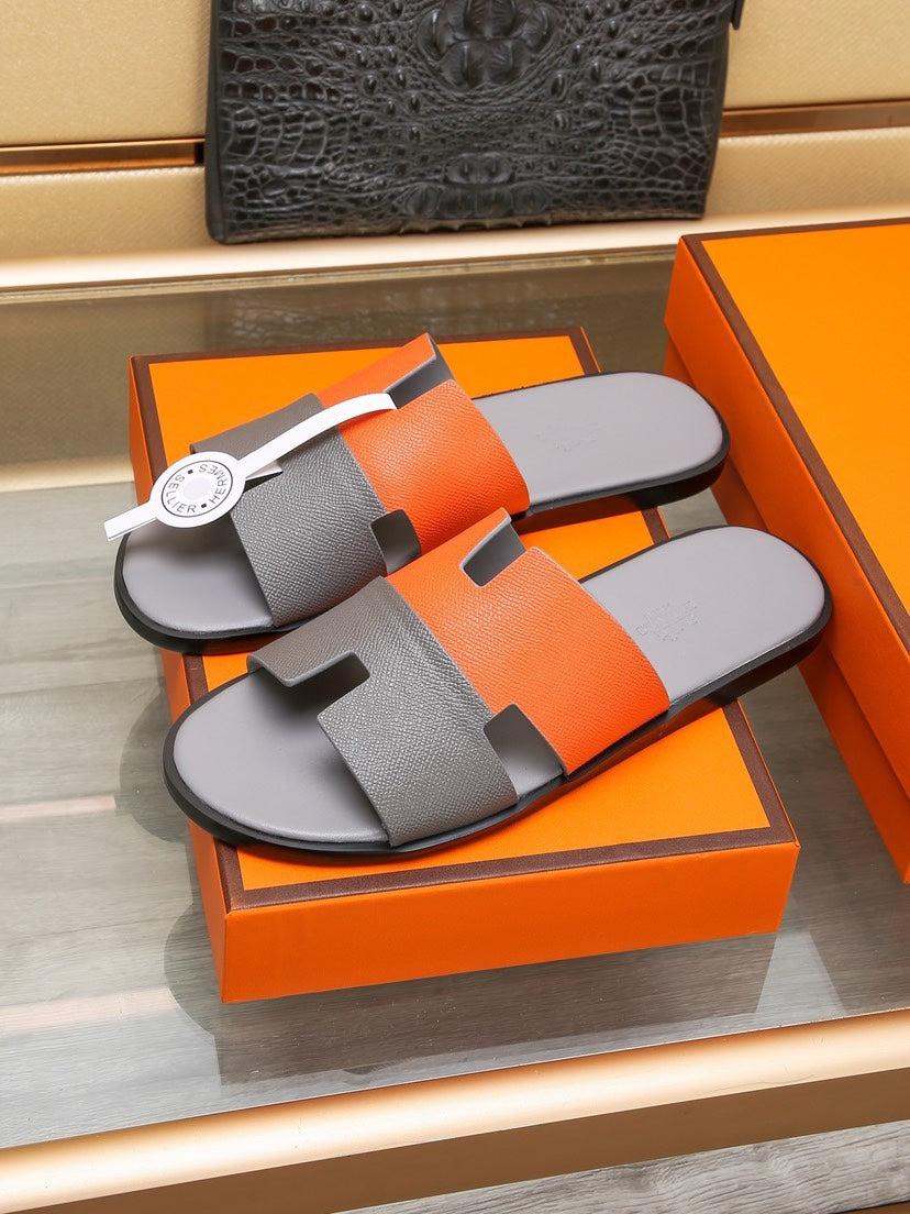 HM Men's Izmir Slide Grey Orange Cowhide 685821